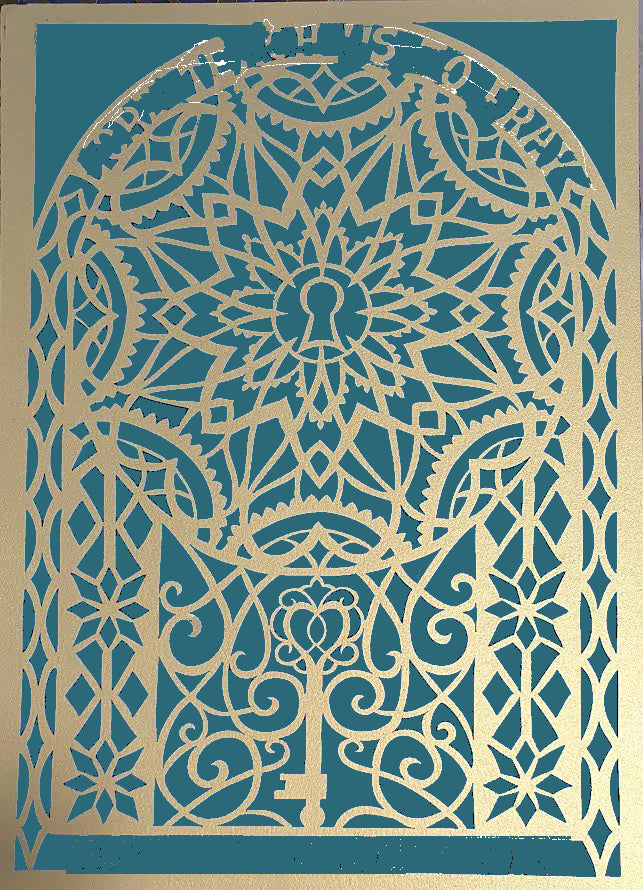 Key of David | Metallic Laser-cut Paper over Aqua Metallic Fabric by Grace Alon