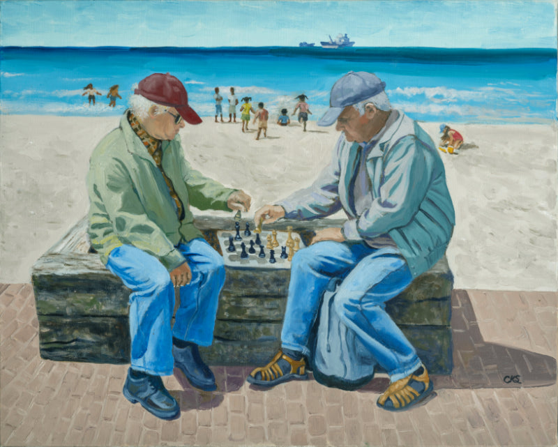 NEW! The Chess Players - 11" x 14" High Resolution Print by Connie Shishkoff - Mounted